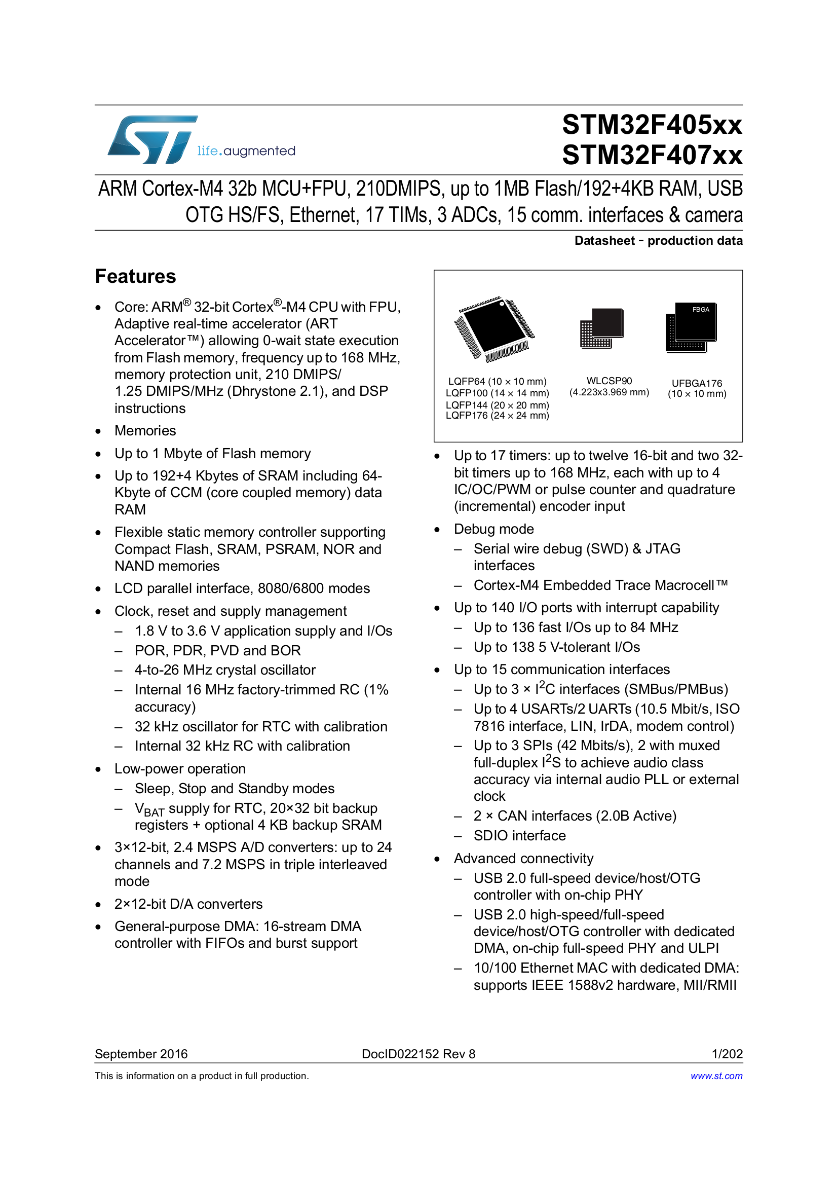 Example product brief (STM32F407)